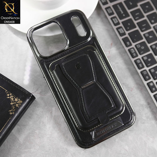 iPhone 17 Pro Max Cover - Black - Rimbmax Premium Leather Protective Case With Portable Folding Bracket Card Holder