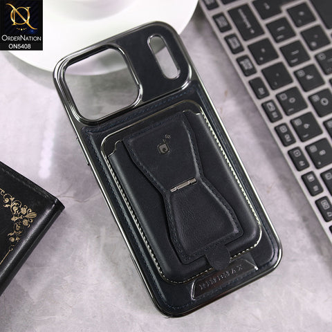 iPhone 17 Pro Max Cover - Blue - Rimbmax Premium Leather Protective Case With Portable Folding Bracket Card Holder