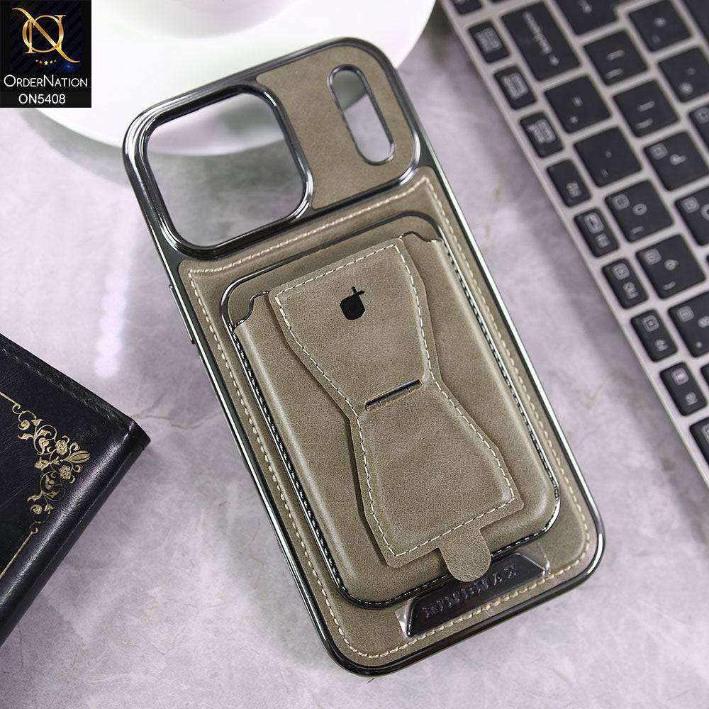 iPhone 17 Pro Max Cover - Gray - Rimbmax Premium Leather Protective Case With Portable Folding Bracket Card Holder