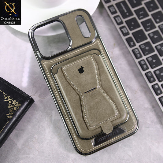 iPhone 17 Pro Max Cover - Gray - Rimbmax Premium Leather Protective Case With Portable Folding Bracket Card Holder