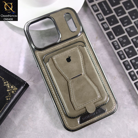 iPhone 17 Pro Max Cover - Gray - Rimbmax Premium Leather Protective Case With Portable Folding Bracket Card Holder