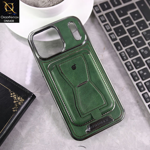 iPhone 17 Pro Max Cover - Green - Rimbmax Premium Leather Protective Case With Portable Folding Bracket Card Holder