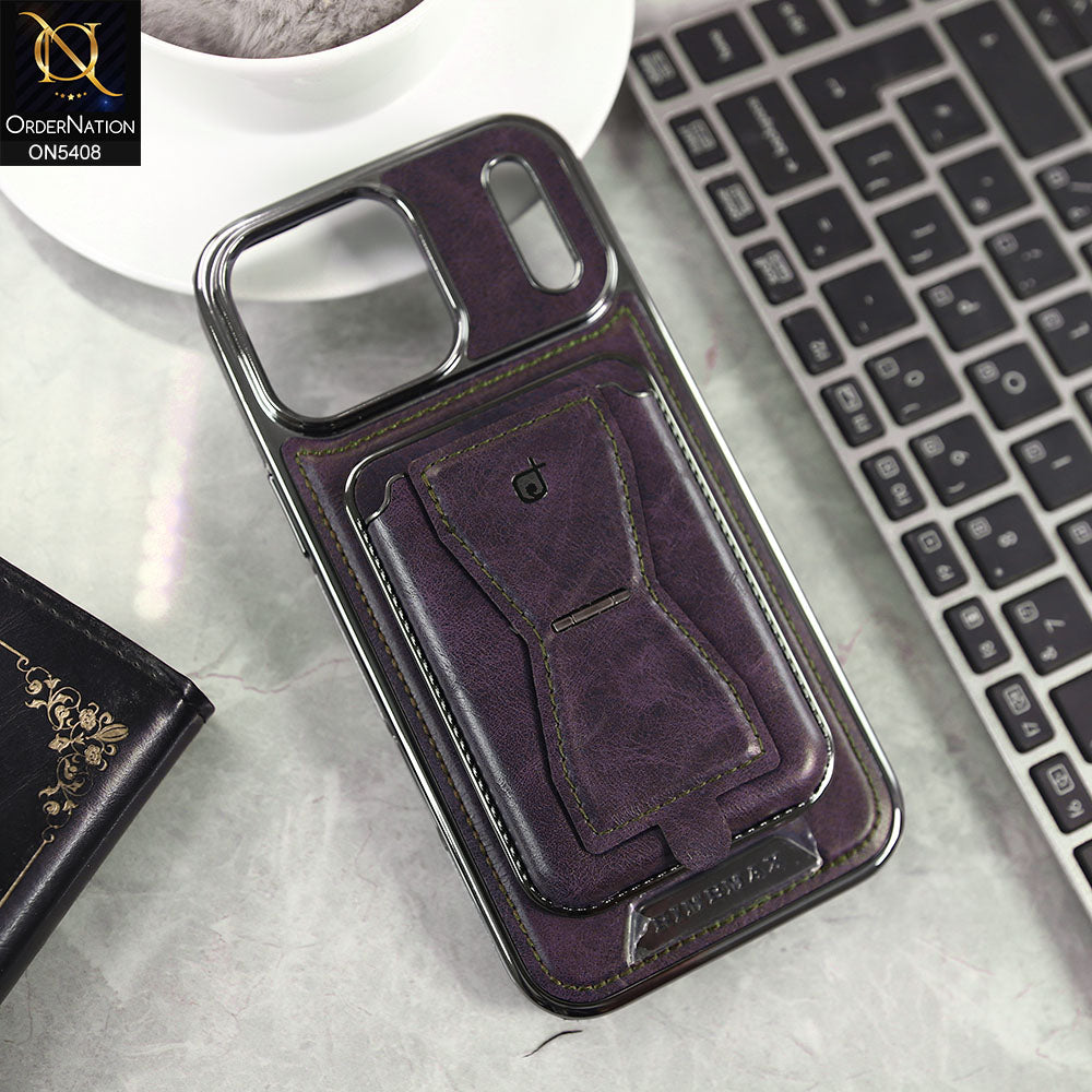 iPhone 17 Pro Max Cover - Purple - Rimbmax Premium Leather Protective Case With Portable Folding Bracket Card Holder