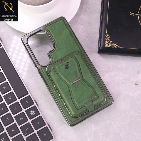 Samsung Galaxy S25 Ultra Cover - Green -  Rimbmax Premium Leather Protective Case With Portable Folding Bracket Card Holder