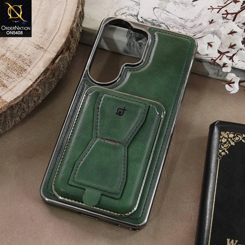 Samsung Galaxy S26 Ultra - Green - Rimbmax Premium Leather Protective Case With Portable Folding Bracket Card Holder