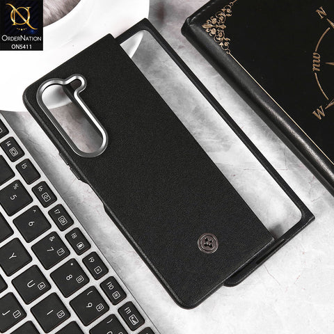 Samsung Galaxy Z Fold 5 5G Cover - Black -  New Leather Texture Style ShockProof Hard Shell Case