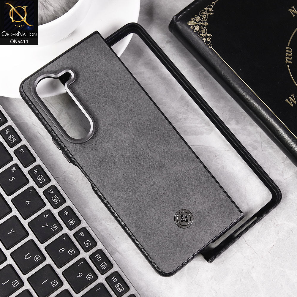 Samsung Galaxy Z Fold 5 5G Cover - Gray -  New Leather Texture Style ShockProof Hard Shell Case