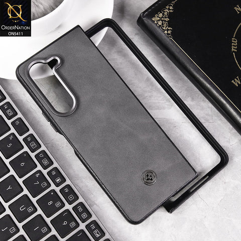 Samsung Galaxy Z Fold 5 5G Cover - Gray -  New Leather Texture Style ShockProof Hard Shell Case