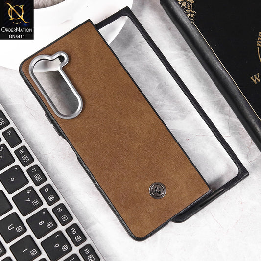 Samsung Galaxy Z Fold 6 5G Cover - Brown -  New Leather Texture Style ShockProof Hard Shell Case