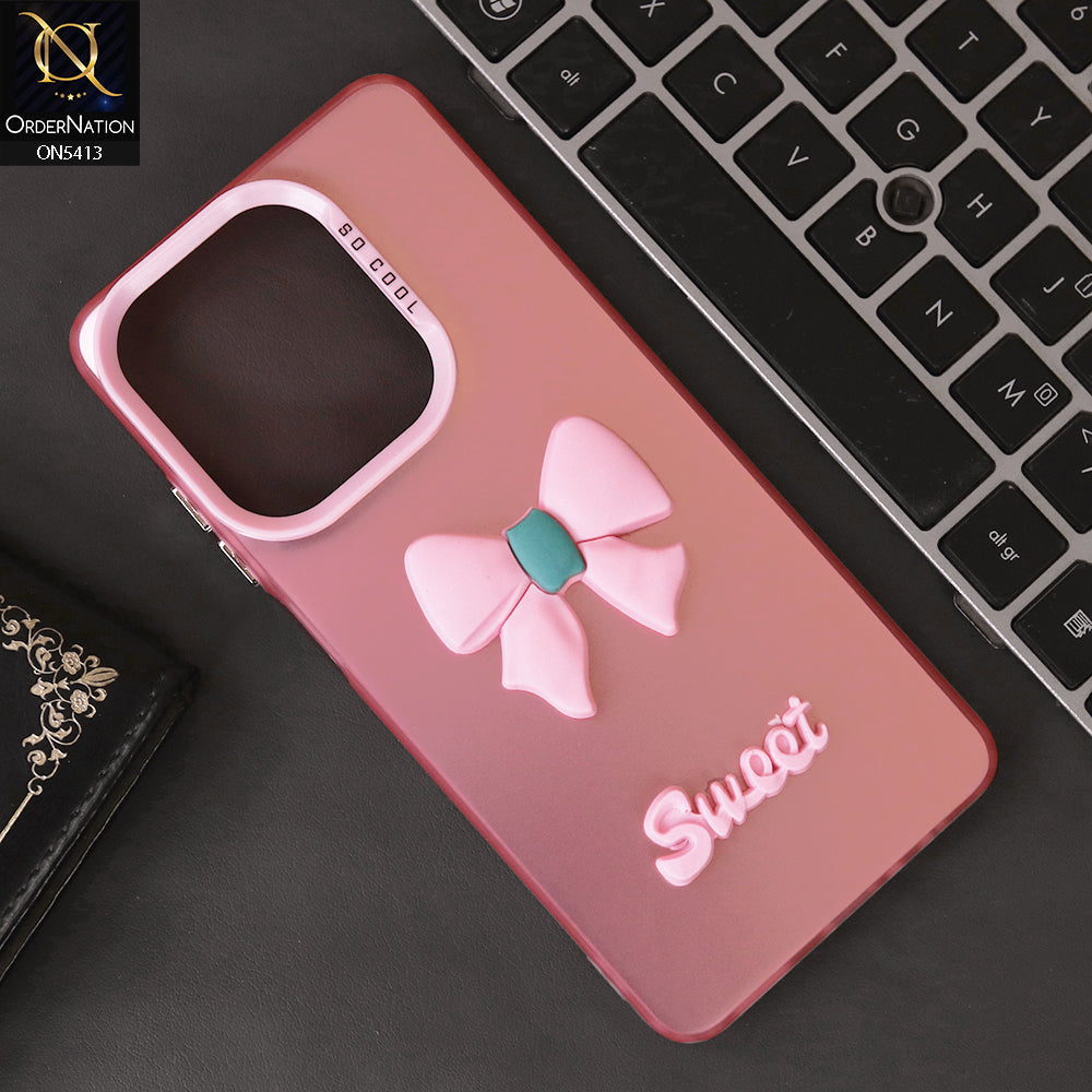 Oppo A40 Cover - Pink - New Matte Color Gradient Shine With Cute 3D Bow Knot Soft Borders Protective Case