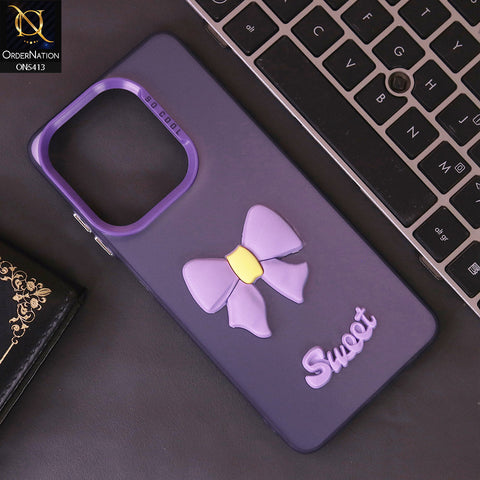 Oppo A3x 4G Cover - Purple - New Matte Color Gradient Shine With Cute 3D Bow Knot Soft Borders Protective Case