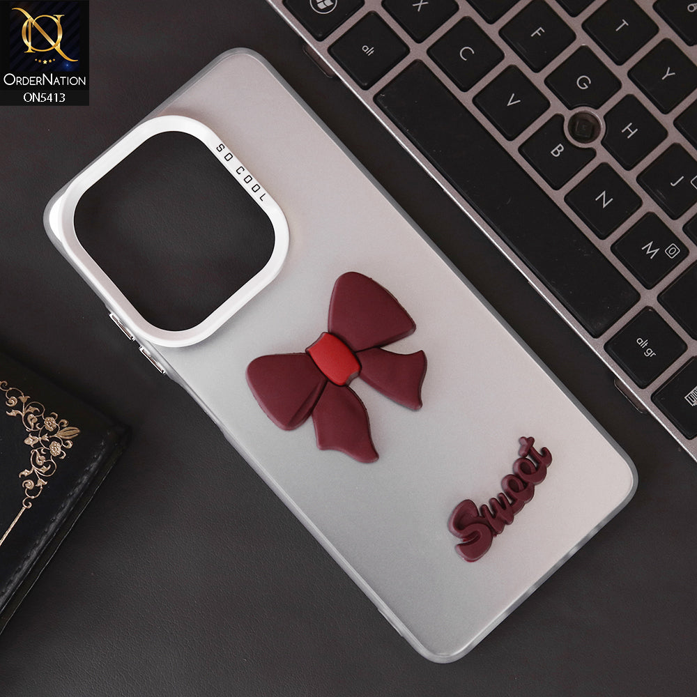 Oppo A40 Cover - Red - New Matte Color Gradient Shine With Cute 3D Bow Knot Soft Borders Protective Case