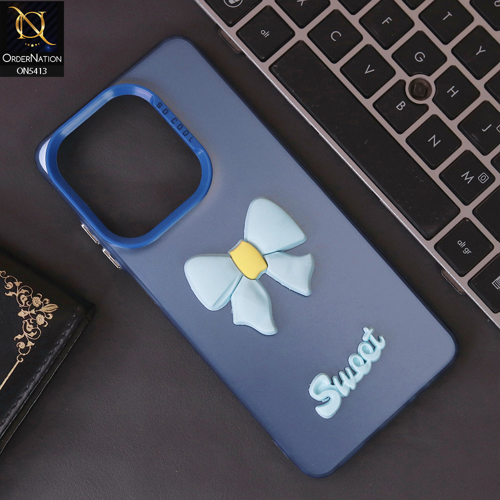 Tecno Camon 20 Pro Cover - Blue - New Matte Color Gradient Shine With Cute 3D Bow Knot Soft Borders Protective Case