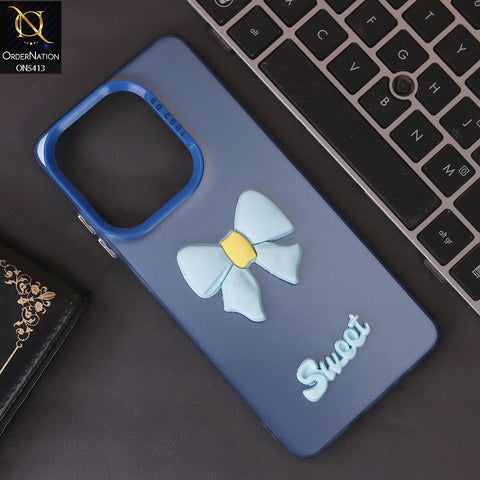 Tecno Camon 20 Pro Cover - Blue - New Matte Color Gradient Shine With Cute 3D Bow Knot Soft Borders Protective Case
