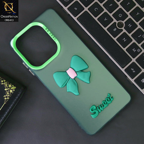 Tecno Camon 20 Pro Cover - Green - New Matte Color Gradient Shine With Cute 3D Bow Knot Soft Borders Protective Case