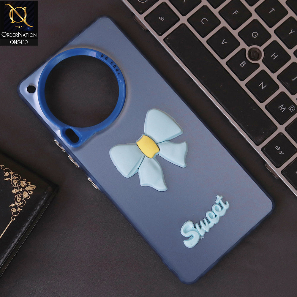 Tecno Camon 30 Cover - Blue - New Matte Color Gradient Shine With Cute 3D Bow Knot Soft Borders Protective Case