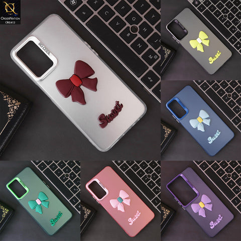 Oppo A3x 4G Cover - Purple - New Matte Color Gradient Shine With Cute 3D Bow Knot Soft Borders Protective Case