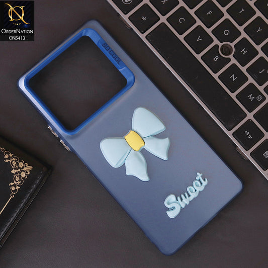 Infinix Note 40 Cover - Blue - New Matte Color Gradient Shine With Cute 3D Bow Knot Soft Borders Protective Case