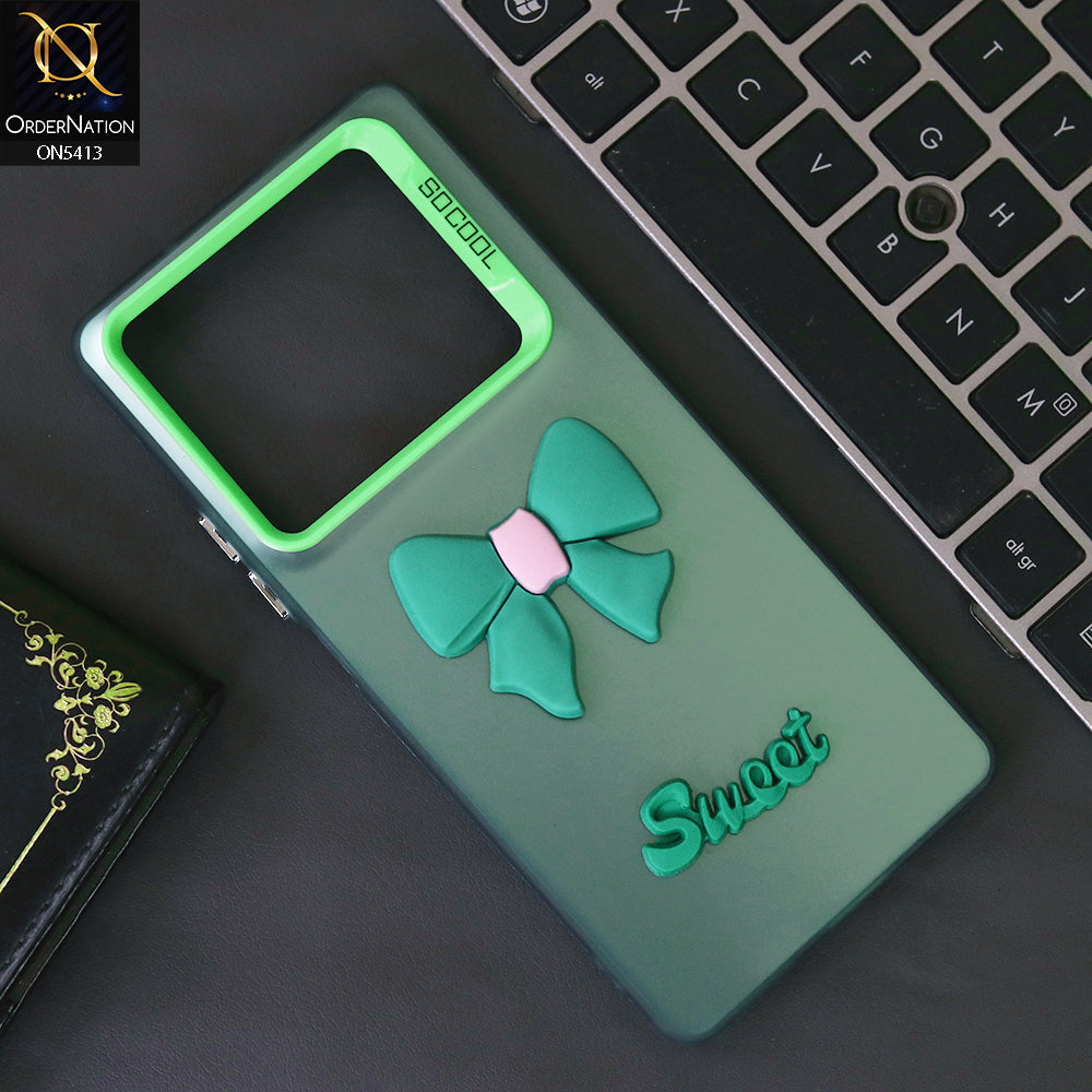 Infinix Note 40 Cover - Green - New Matte Color Gradient Shine With Cute 3D Bow Knot Soft Borders Protective Case
