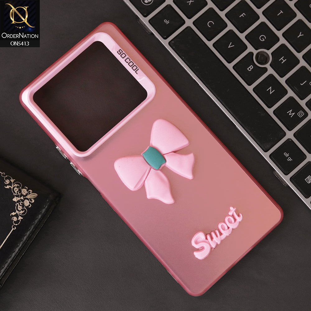 Infinix Note 40 Cover - Pink - New Matte Color Gradient Shine With Cute 3D Bow Knot Soft Borders Protective Case