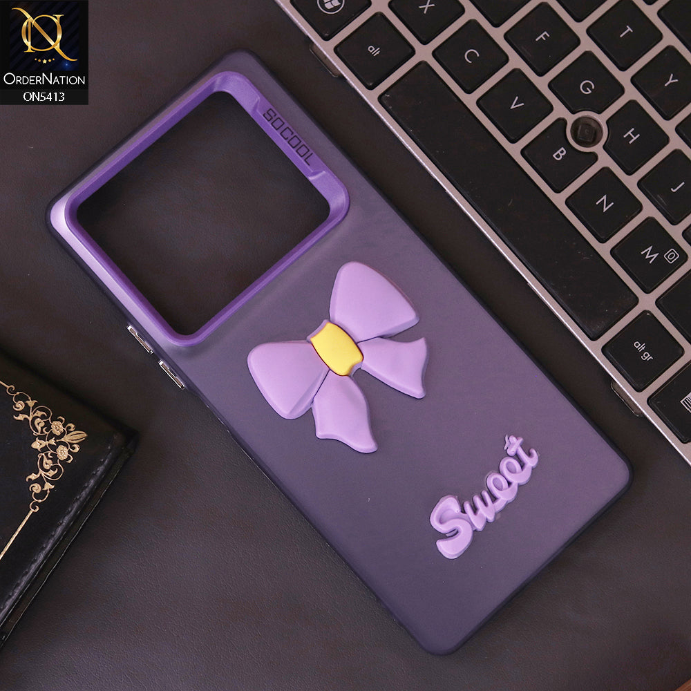Infinix Note 40 Cover - Purple - New Matte Color Gradient Shine With Cute 3D Bow Knot Soft Borders Protective Case