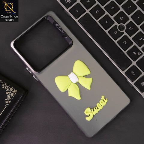 Infinix Note 40 Cover - Yellow - New Matte Color Gradient Shine With Cute 3D Bow Knot Soft Borders Protective Case
