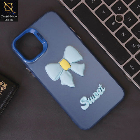 iPhone 12 Cover - Blue - New Matte Color Gradient Shine With Cute 3D Bow Knot Soft Borders Protective Case