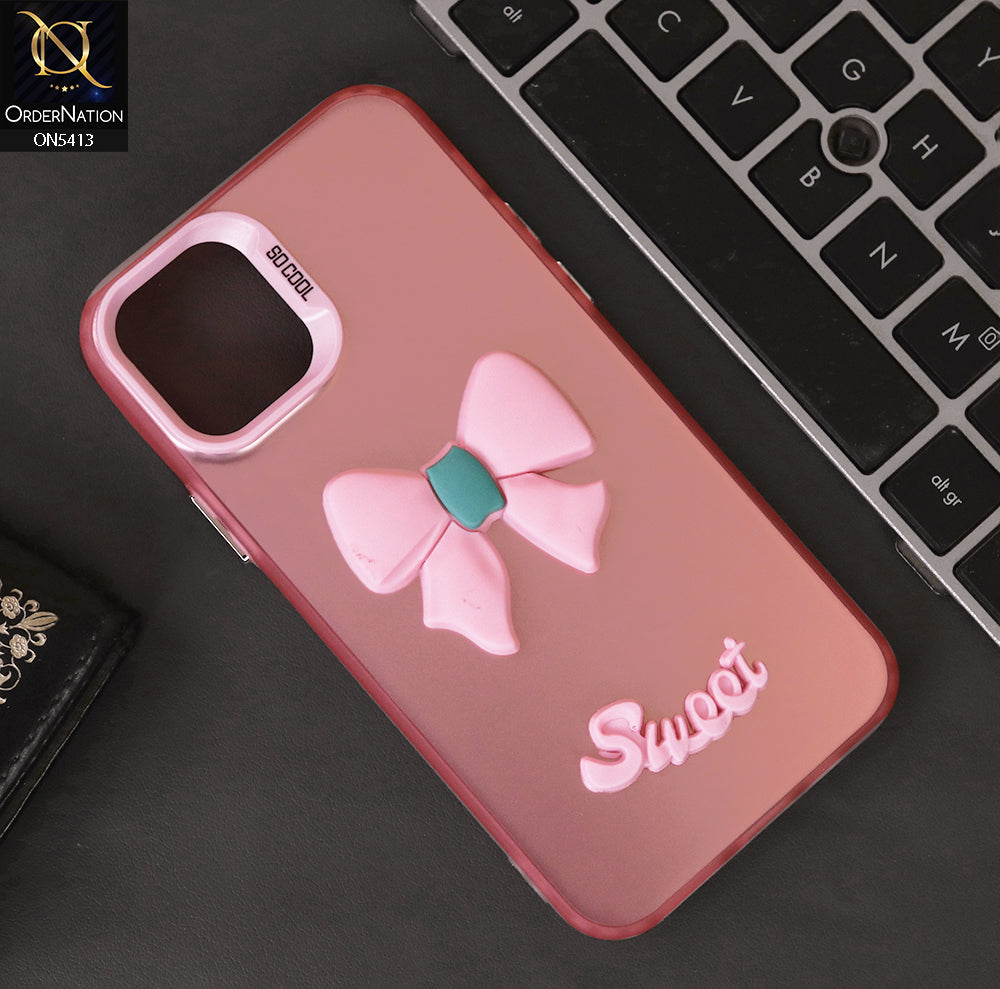 iPhone 12 Pro Cover - Pink - New Matte Color Gradient Shine With Cute 3D Bow Knot Soft Borders Protective Case