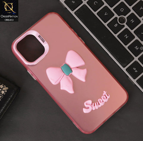 iPhone 12 Pro Cover - Pink - New Matte Color Gradient Shine With Cute 3D Bow Knot Soft Borders Protective Case