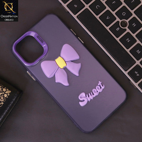 iPhone 12 Cover - Purple - New Matte Color Gradient Shine With Cute 3D Bow Knot Soft Borders Protective Case
