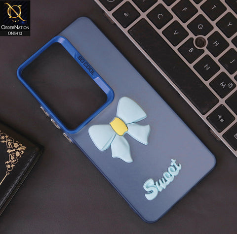 Oppo Reno 11F 5G Cover - Blue - New Matte Color Gradient Shine With Cute 3D Bow Knot Soft Borders Protective Case
