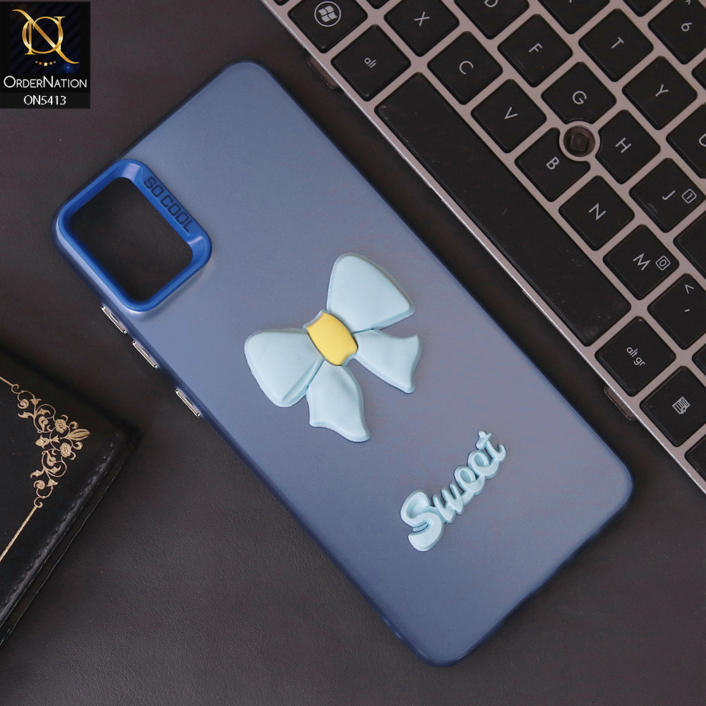 Samsung Galaxy A05 Cover - Blue - New Matte Color Gradient Shine With Cute 3D Bow Knot Soft Borders Protective Case