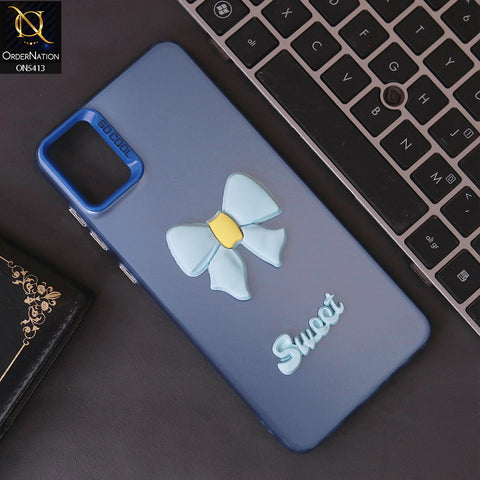 Samsung Galaxy A05 Cover - Blue - New Matte Color Gradient Shine With Cute 3D Bow Knot Soft Borders Protective Case
