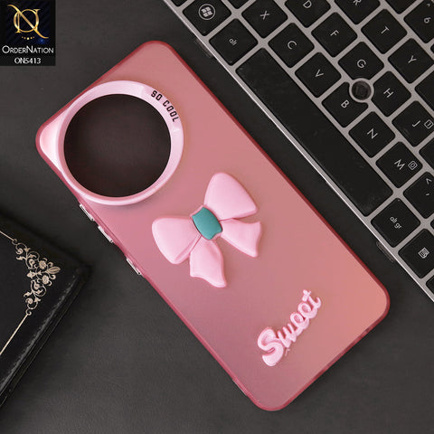 Tecno Spark 30 4G Cover - Pink - New Matte Color Gradient Shine With Cute 3D Bow Knot Soft Borders Protective Case