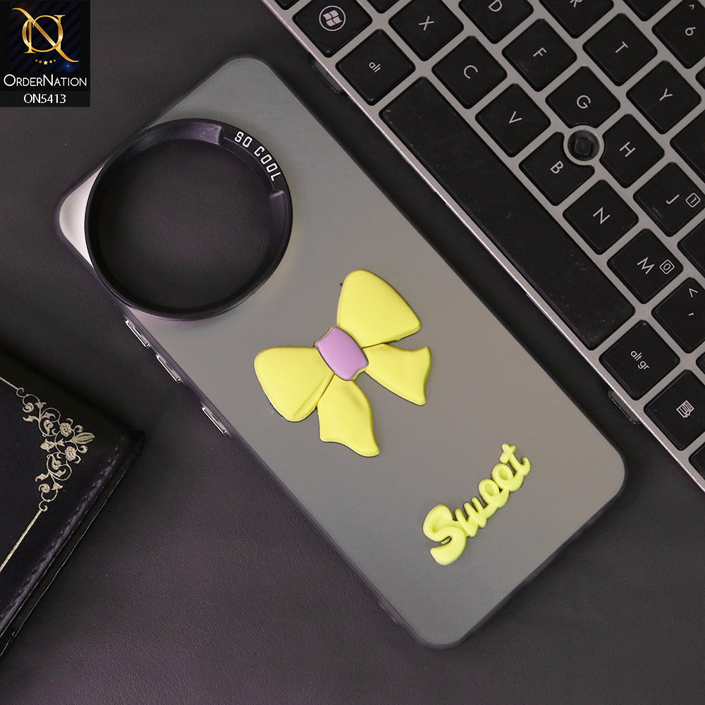Tecno Spark 30 4G Cover - Yellow - New Matte Color Gradient Shine With Cute 3D Bow Knot Soft Borders Protective Case