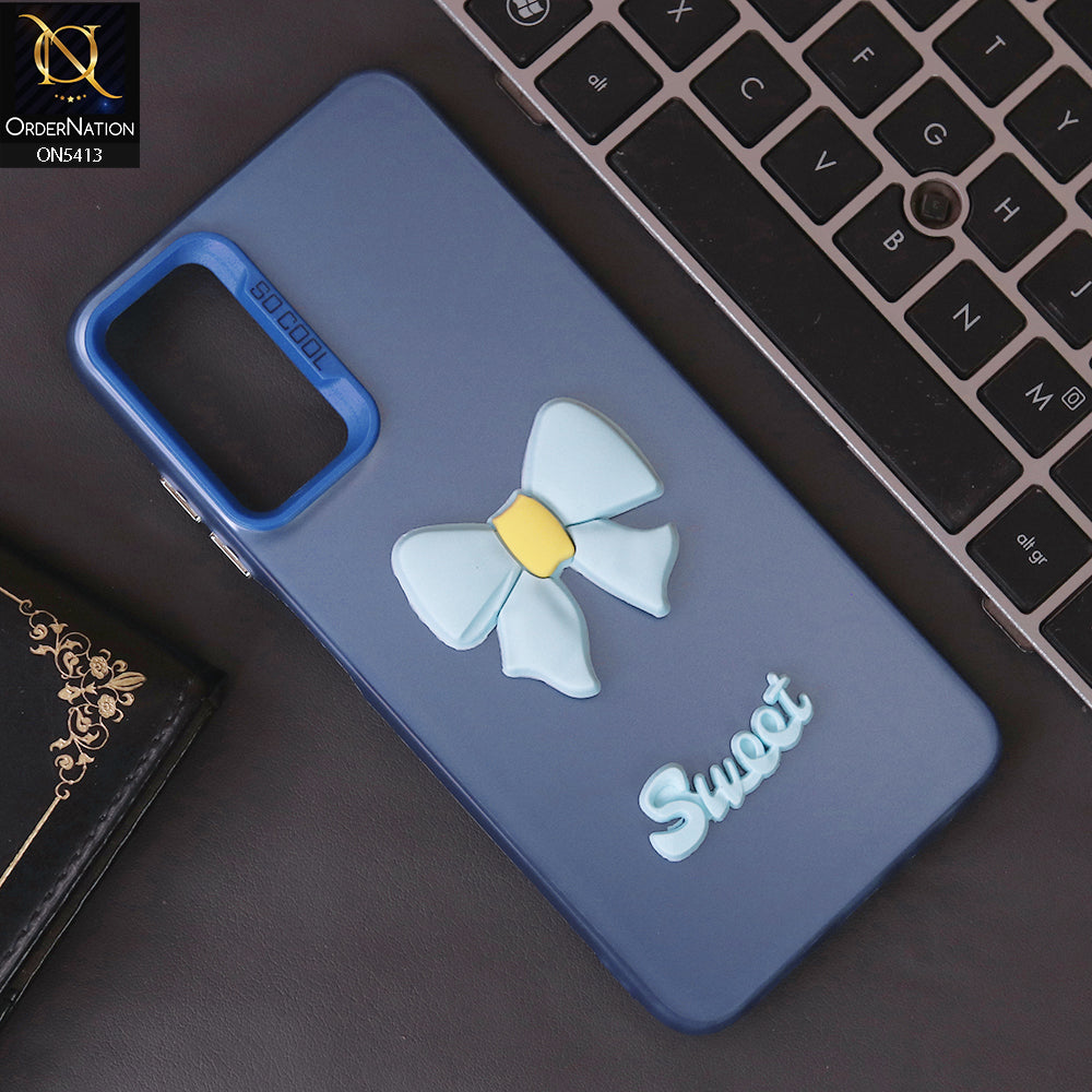 Vivo Y73 Cover - Blue - New Matte Color Gradient Shine With Cute 3D Bow Knot Soft Borders Protective Case