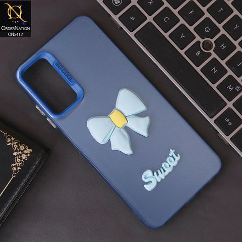 Vivo Y73 Cover - Blue - New Matte Color Gradient Shine With Cute 3D Bow Knot Soft Borders Protective Case
