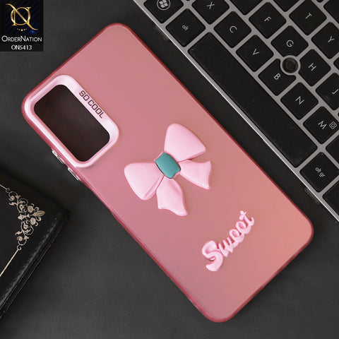 Vivo Y73 Cover - Pink - New Matte Color Gradient Shine With Cute 3D Bow Knot Soft Borders Protective Case