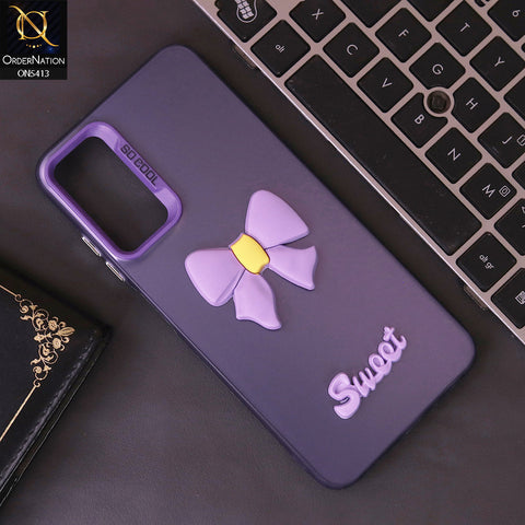 Vivo V21e Cover - Purple - New Matte Color Gradient Shine With Cute 3D Bow Knot Soft Borders Protective Case