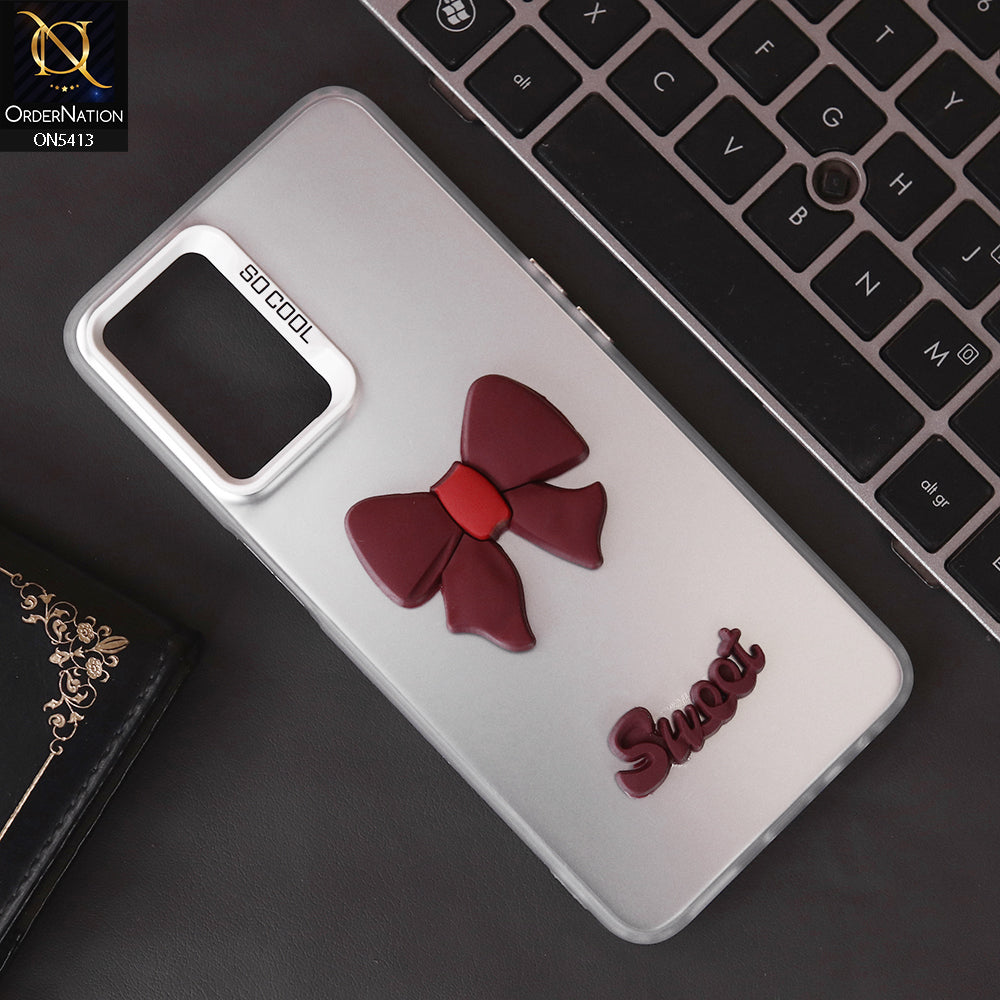 Vivo V21e Cover - Red - New Matte Color Gradient Shine With Cute 3D Bow Knot Soft Borders Protective Case