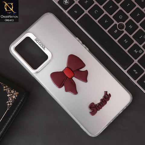 Vivo Y73 Cover - Red - New Matte Color Gradient Shine With Cute 3D Bow Knot Soft Borders Protective Case