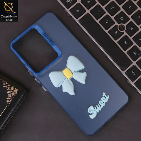 Vivo V29e Cover - Blue - New Matte Color Gradient Shine With Cute 3D Bow Knot Soft Borders Protective Case