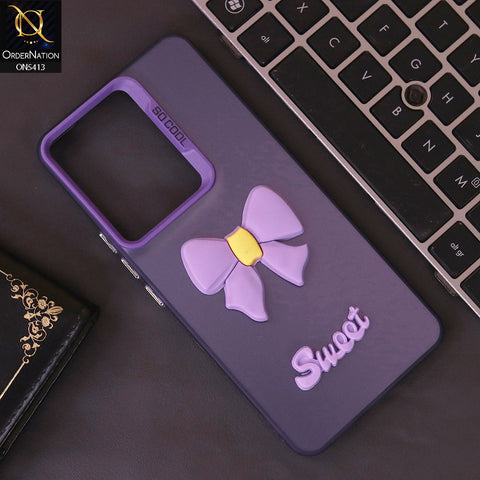 Vivo V29e Cover - Purple - New Matte Color Gradient Shine With Cute 3D Bow Knot Soft Borders Protective Case