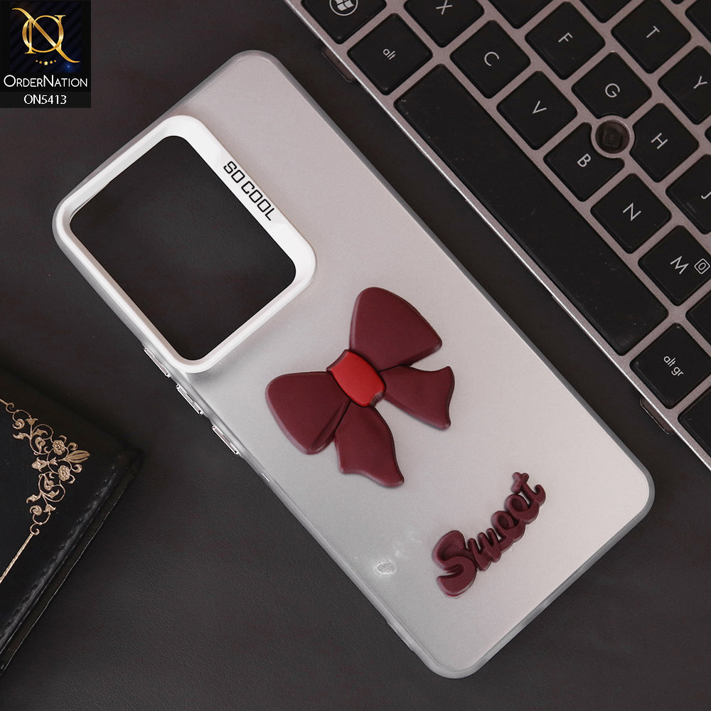 Vivo V29e Cover - Red - New Matte Color Gradient Shine With Cute 3D Bow Knot Soft Borders Protective Case