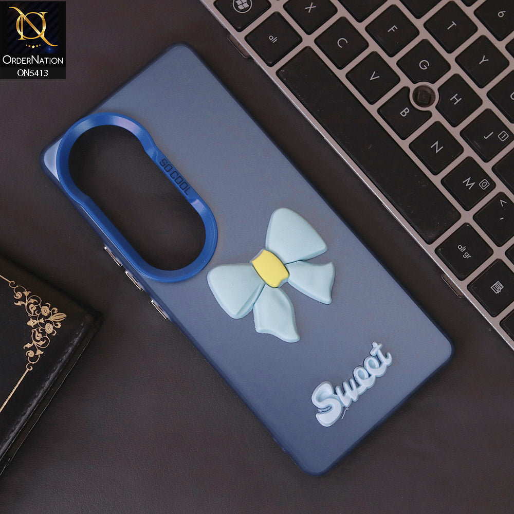 Vivo S19 Pro Cover - Blue - New Matte Color Gradient Shine With Cute 3D Bow Knot Soft Borders Protective Case