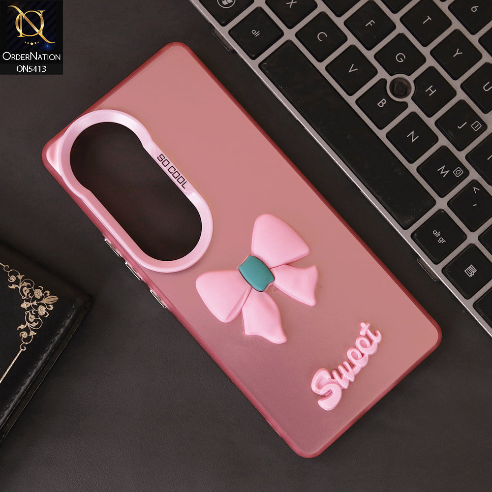 Vivo V40 Pro Cover - Pink - New Matte Color Gradient Shine With Cute 3D Bow Knot Soft Borders Protective Case