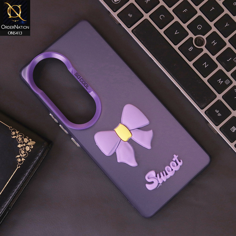 Vivo S19 Cover - Purple - New Matte Color Gradient Shine With Cute 3D Bow Knot Soft Borders Protective Case