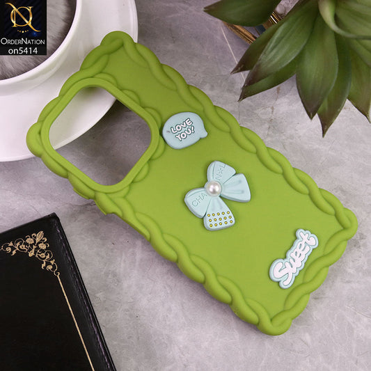 Oppo A40 Cover - Green - Braid Style Borders Sweet Bow Knot Soft Silicone Case