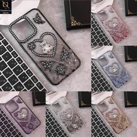 IPhone 16 Pro Cover - Rose Gold - Luxury Shiny Diamond 3D Butterfly Glitter with Love Heart Case