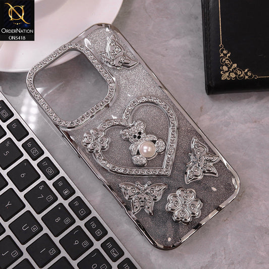 IPhone 16 Pro Max Cover - Silver - Luxury Shiny Diamond 3D Butterfly Glitter with Love Heart Case